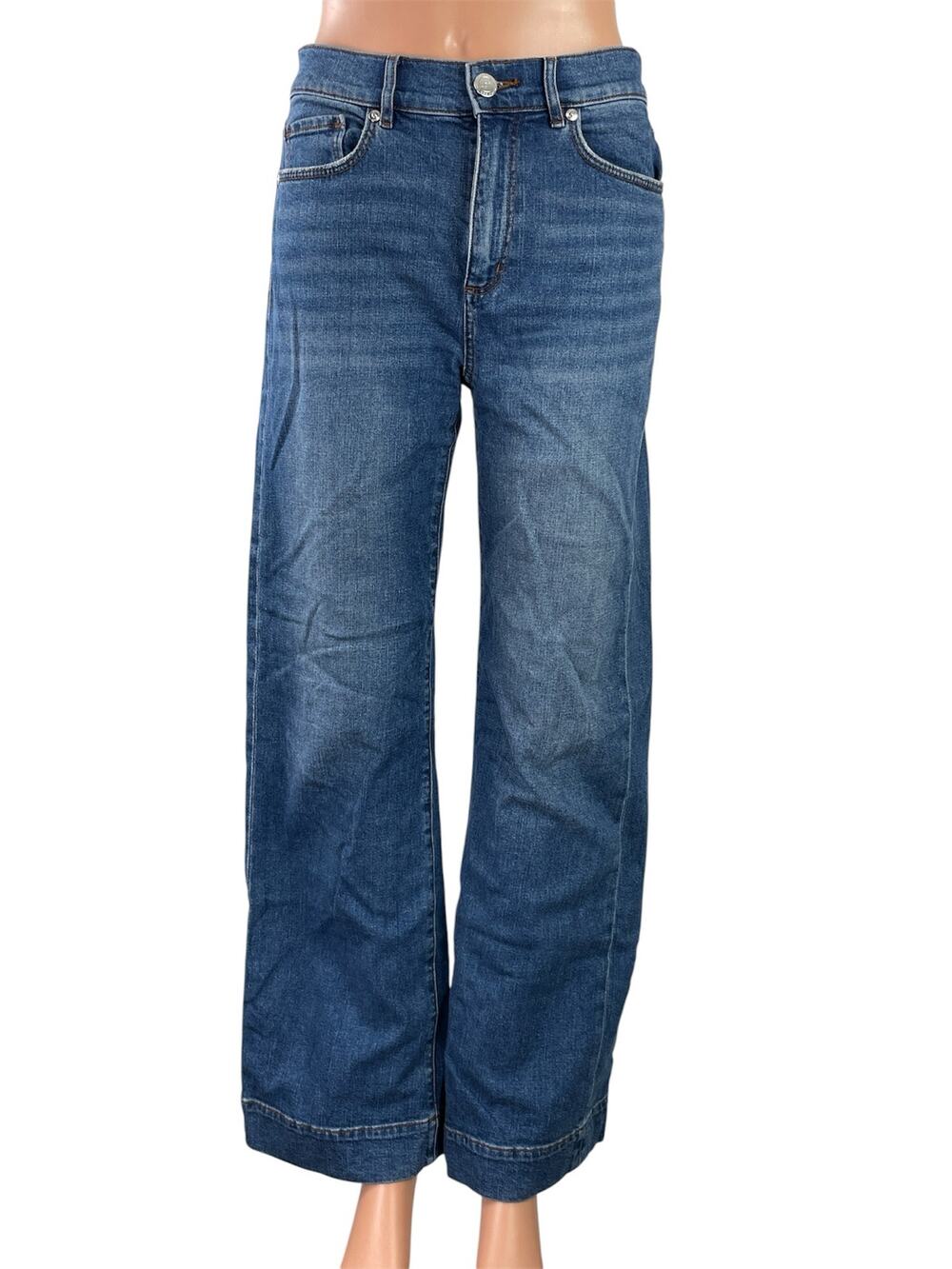 LOFT Women's Blue Medium Wash High Waist Straight Wide Leg Denim Jeans Pants 0
